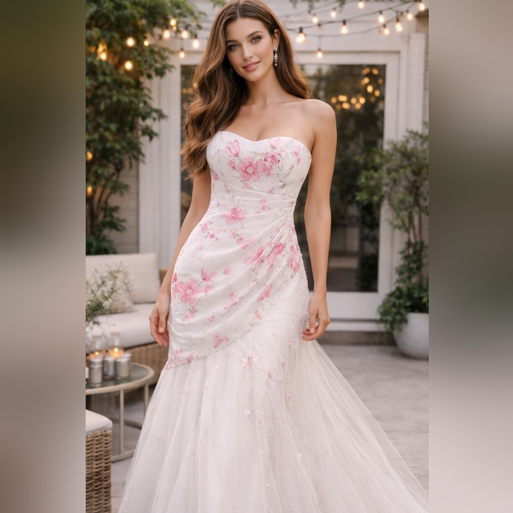 Mori Lee Strapless Dress in Pink and White